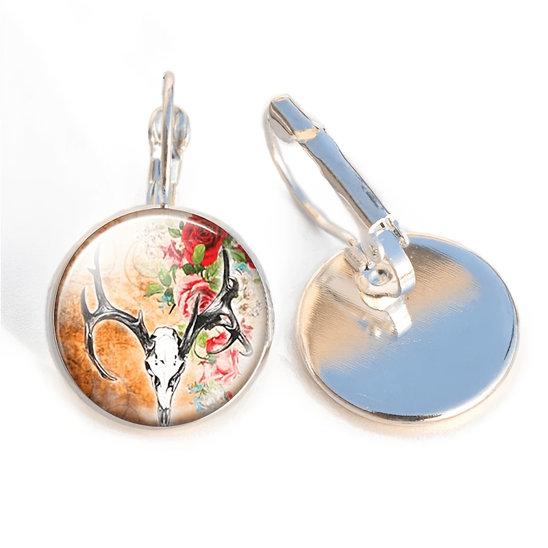 2pcs Set Exquisite Round Glass Inlaid Base Earrings